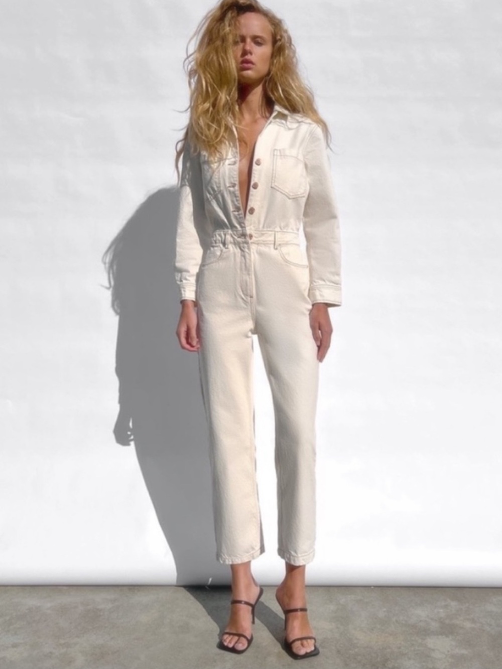 ZARA Flare Leg Denim Jumpsuit